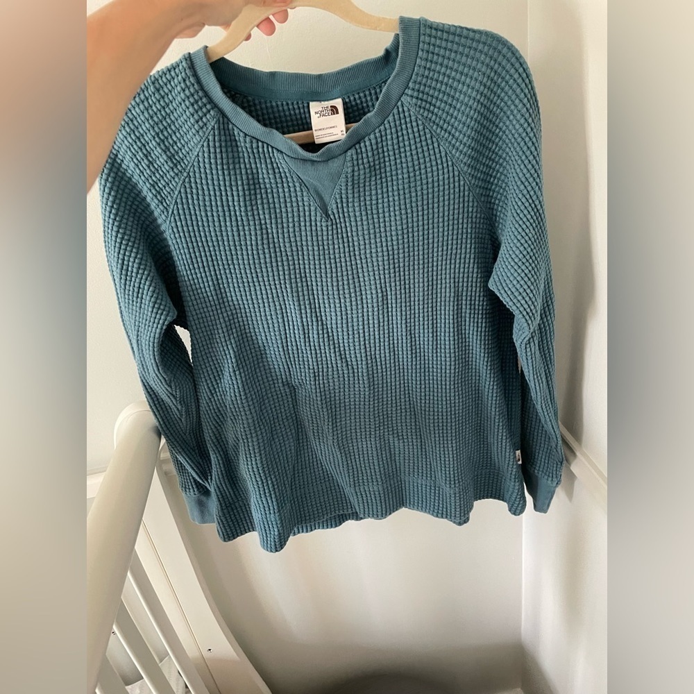 THE North Face WaffleKnit Blue Sweater Sz XLarge - Picture 6 of 6